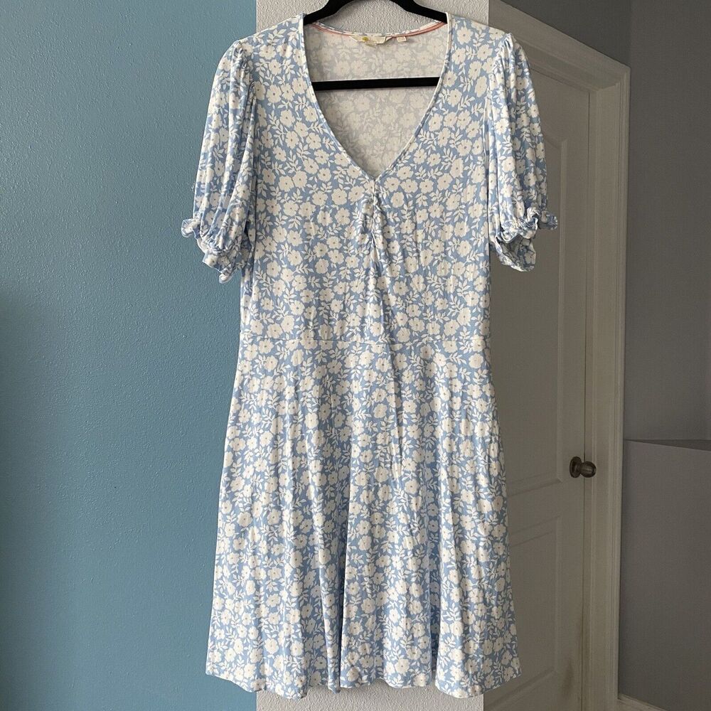 Boden Women Light Blue Floral Fit Flare Floral Dress Size 10R